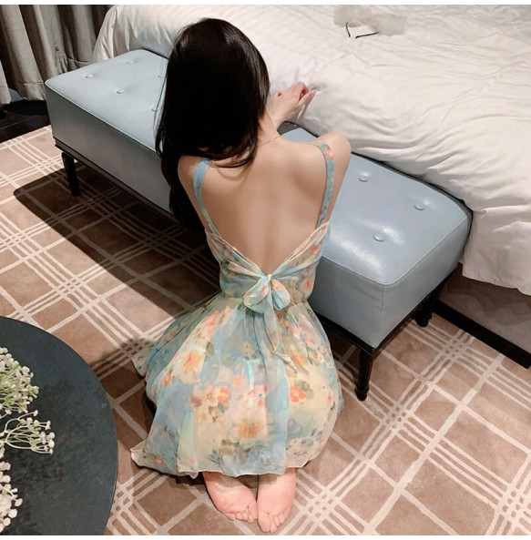 FEE ET MOI - Monet’s Garden Deep V Floral Dress (Blue)
